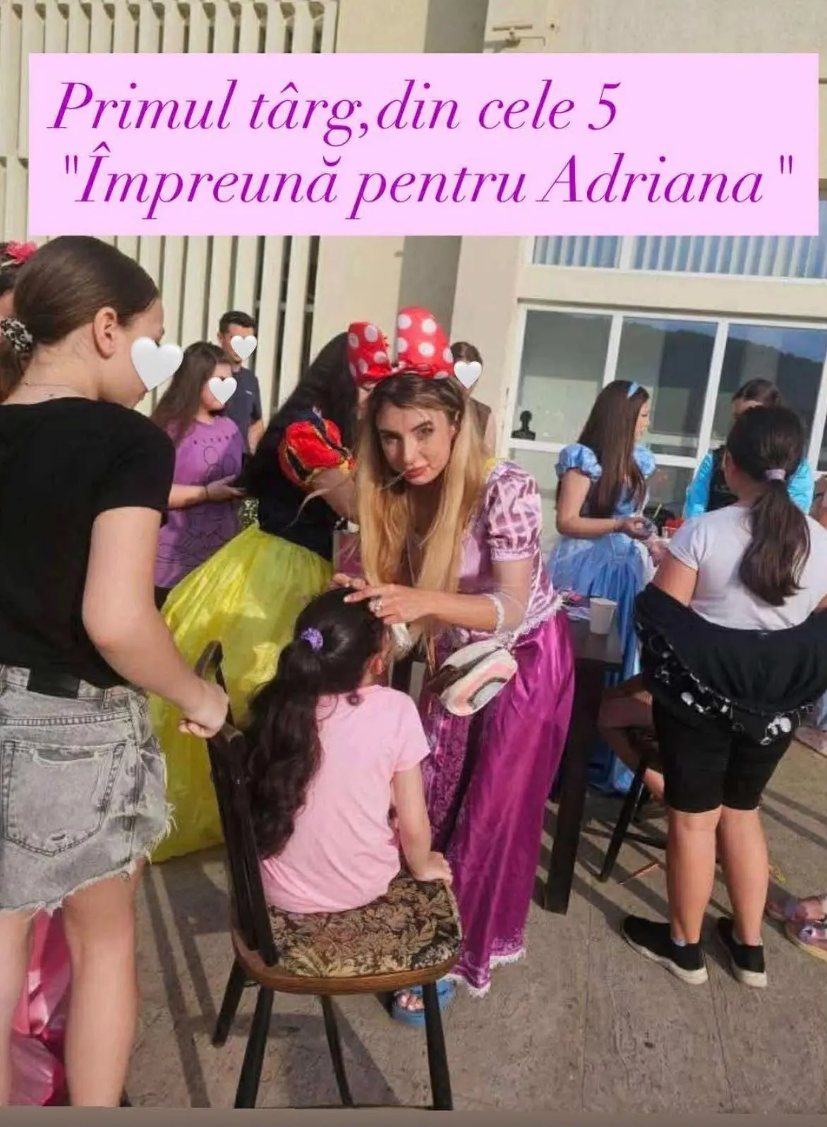 Târgul caritabil Împreună pentru Adriana: o prințesă pictează pe față o fetiță